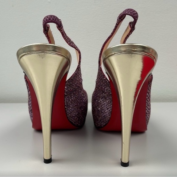 Authentic CHRISTIAN LOUBOUTIN glitter heals pink gold  SIZE 38 (8US) sling back - Picture 4 of 11